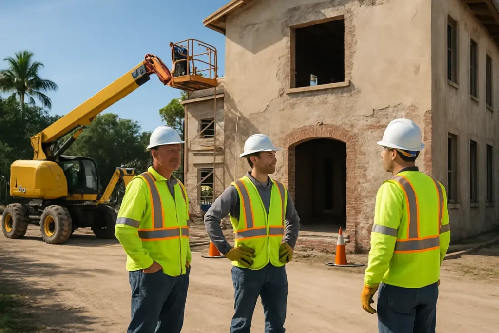 The TRM Construction Management team is performing property restoration services in Vero Beach on a damaged commercial building.